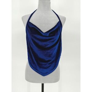 SHEIN BAE Royal Blue Velvet Halter Neck Draped‎ Tie Back Crop Top XL